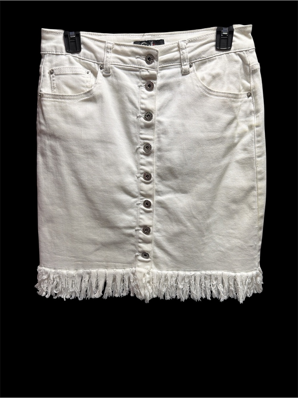 Earl Jeans White Button-Front Fringe Hem Skirt